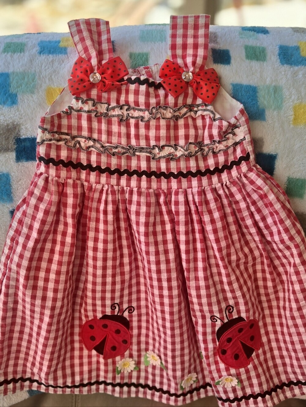 Nannette Kids Baby Girls Gingham Ladybug Seersucker Dress.